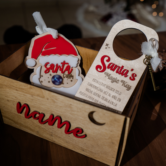 ENCHANTED CHRISTMAS TRIO: Santa Cam Ornament + Santa's Magic Key + Wooden wise men's camel Box